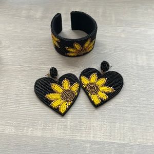 SUNFLOWER CUFF BRACELET AND EARRINGS! Never worn!